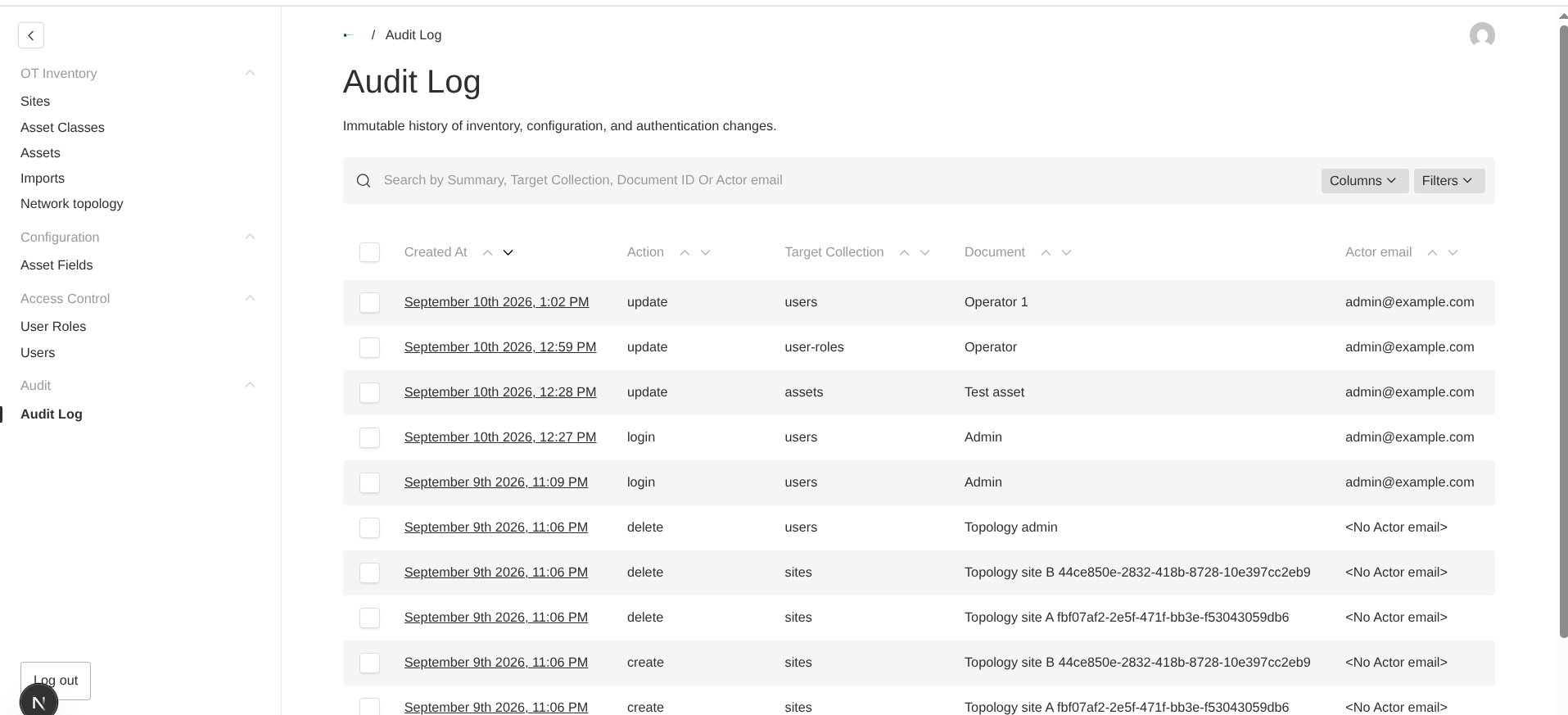 OTserver immutable audit log