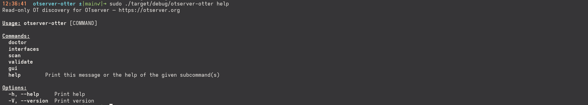 OTserver Otter command-line help